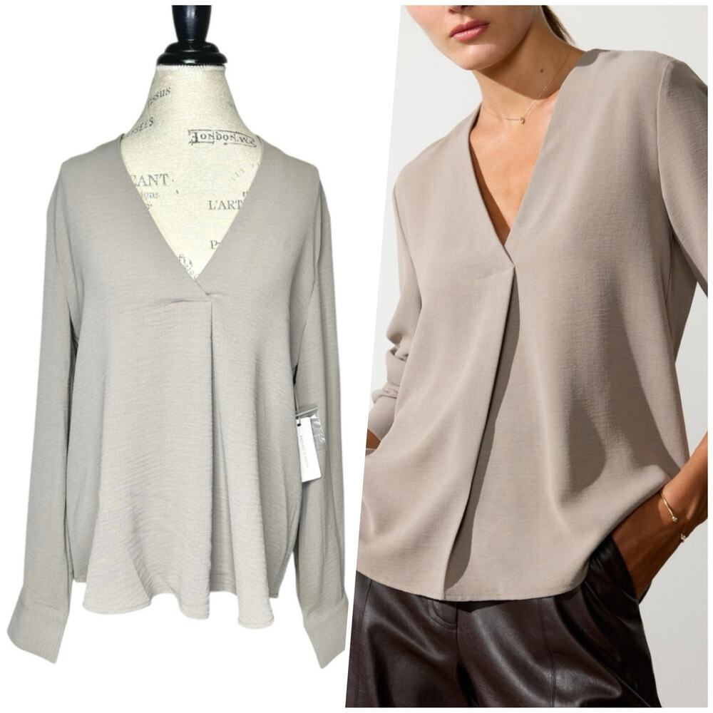 Brochu Walker Taupe V-Neck Long Sleeve Blouse